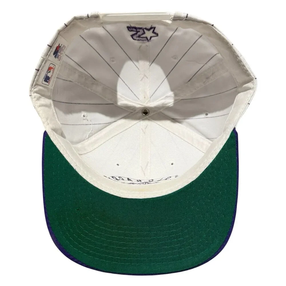 Vintage 90s Colorado Rockies Starter Snapback Hat White Purple Pinstripe NOS NWT
